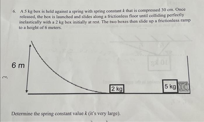Solved 6. A 5 kg box is held against a spring with spring | Chegg.com