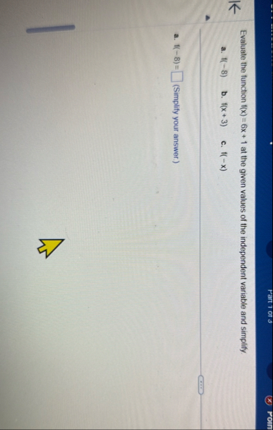 Solved Evaluate the function f(x)=6x 1 ﻿at the given values | Chegg.com