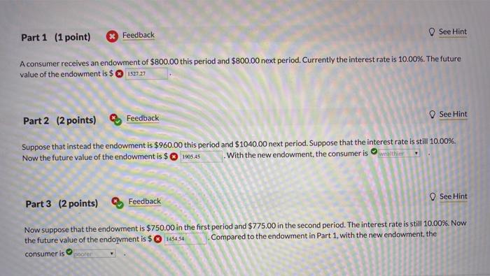 Solved Feedback Part 1 (1 point) See Hint A consumer | Chegg.com