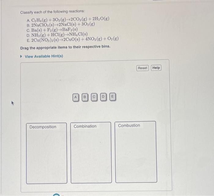 Solved Classify each of the following reactions A. C2H4 Chegg