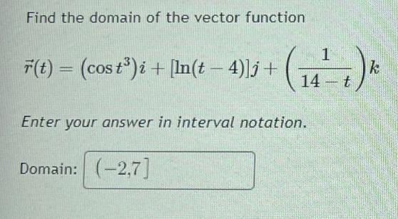 Solved Find the domain of the vector function r(t) = | Chegg.com