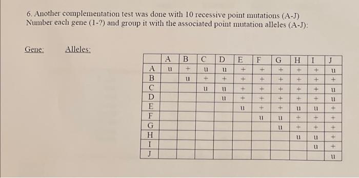 Solved 6. Another complementation test was done with 10 | Chegg.com