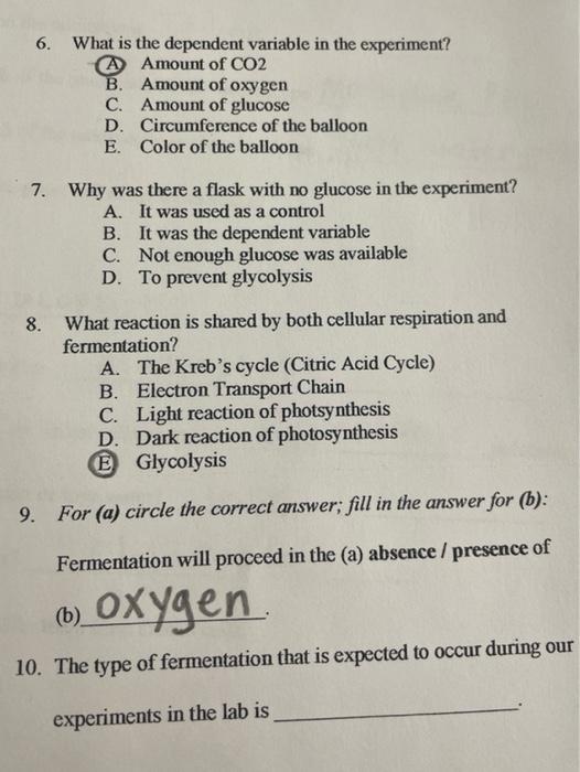 6. What is the dependent variable in the experiment? | Chegg.com