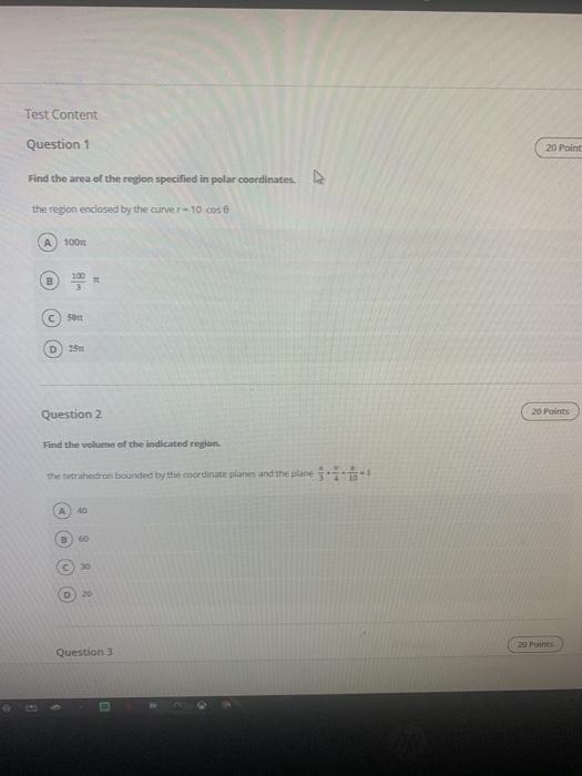 Solved Test Content Question 1 20 Point Find the area of the | Chegg.com