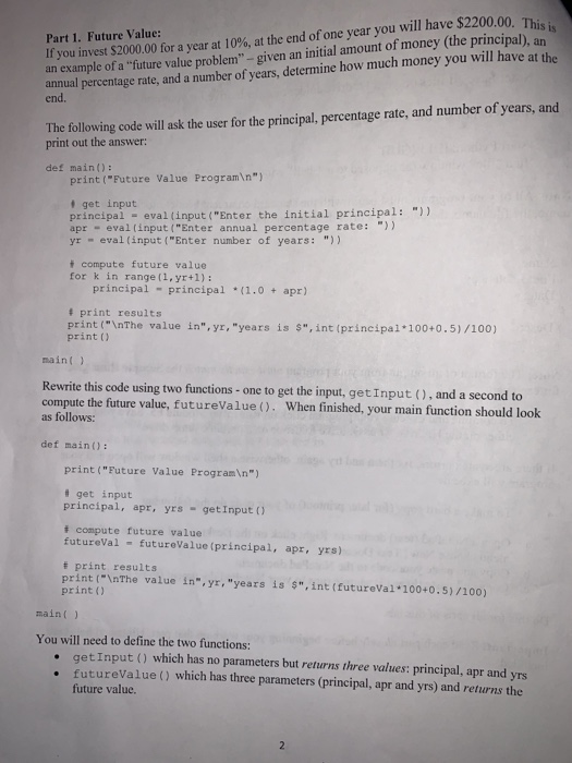 Solved Part 1. Future Value: If you invest S2000.00 for a | Chegg.com