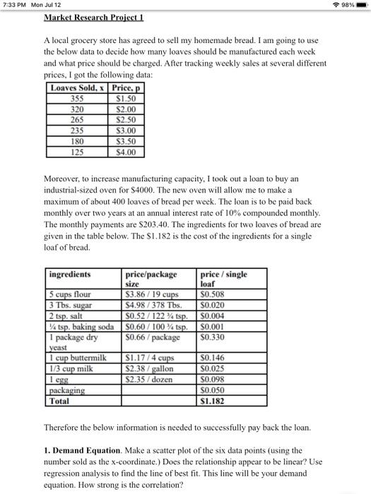 Solved 98% 7:33 PM Mon Jul 12 Market Research Project 1 A | Chegg.com