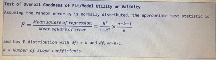 Model Utility Test Test of Overall Goodness of Fit/Model Utility or | Chegg.com