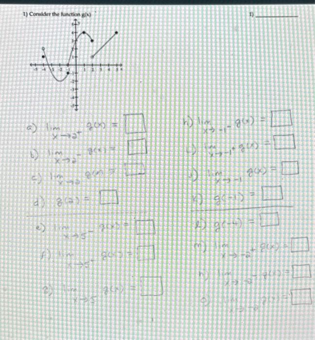 Solved 1) Consider the function g(x) ? (1) 29) 20(27)= row | Chegg.com