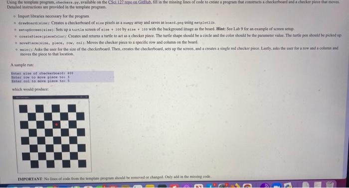 Using the template program, checkers.py, available on | Chegg.com