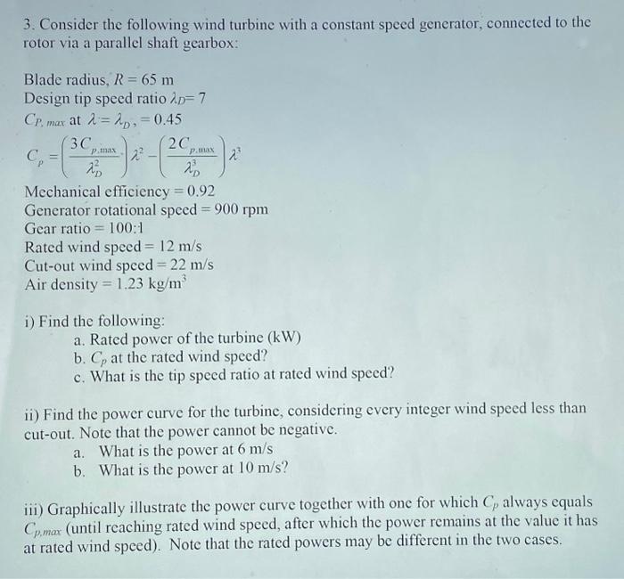 3. Consider the following wind turbine with a | Chegg.com