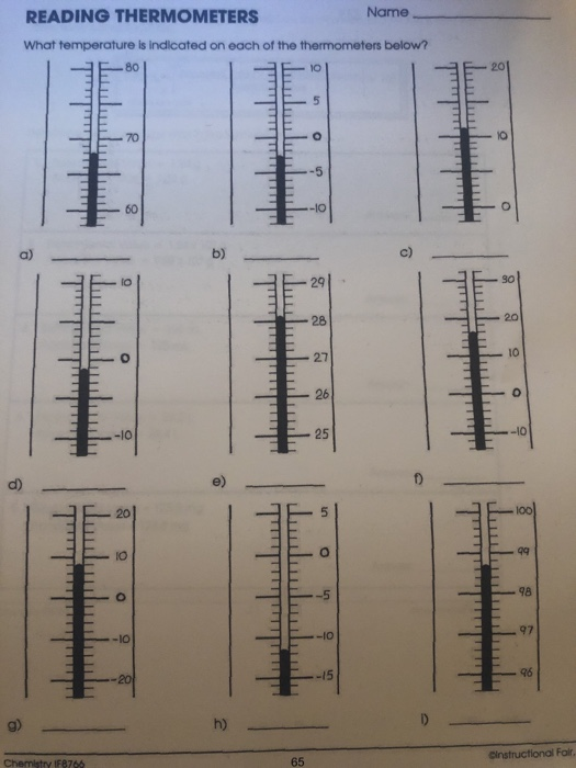 Solved READING THERMOMETERS Name What Temperature Is Chegg