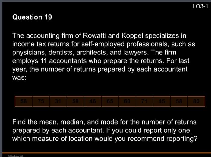 Solved Question 19 The accounting firm of Rowatti and Koppel