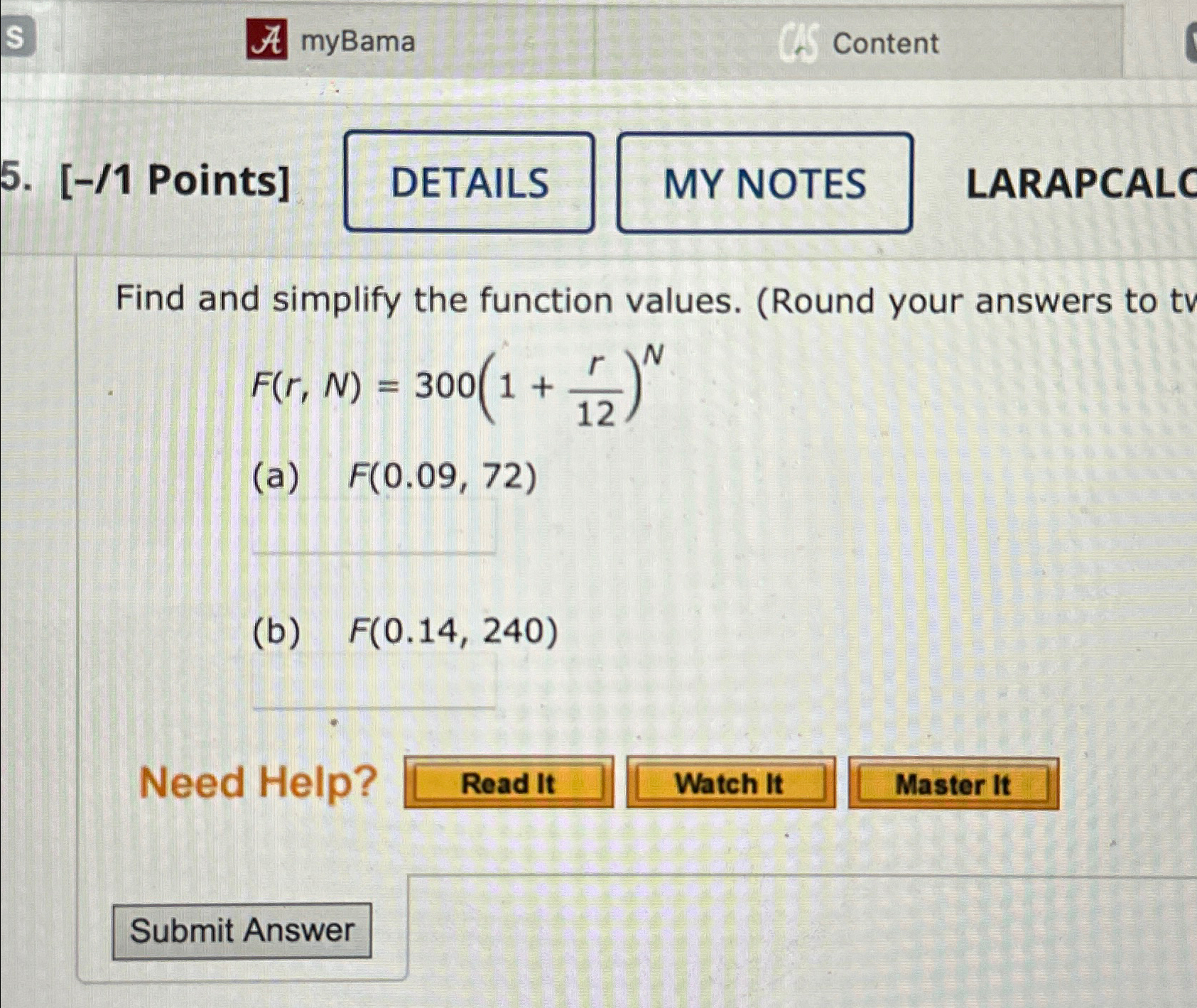 Solved myBamaContent5. [-/1 ﻿Points]LARAPCALCFind and | Chegg.com