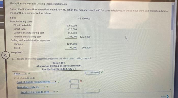 Solved Absorption And Variable Costing Income Statements 2910