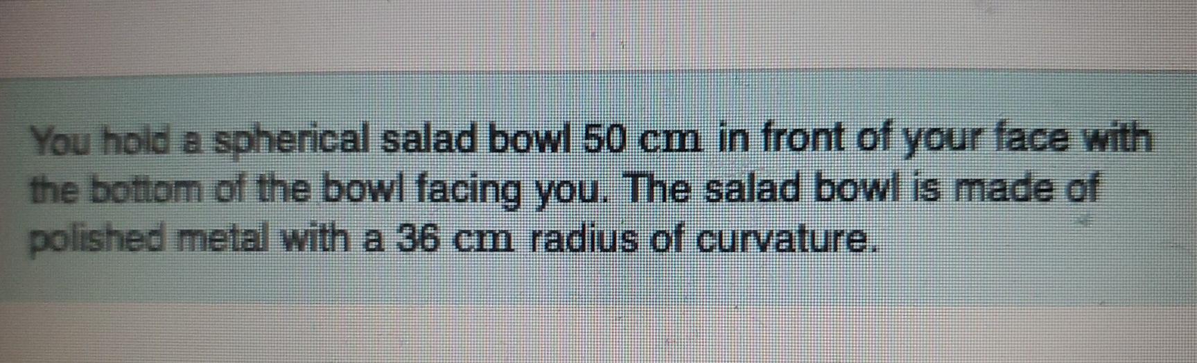 Solved You hold a spherical salad bowl 50 cm in front of