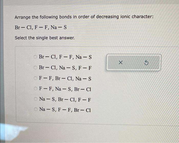 Solved Arrange the following bonds in order of decreasing | Chegg.com