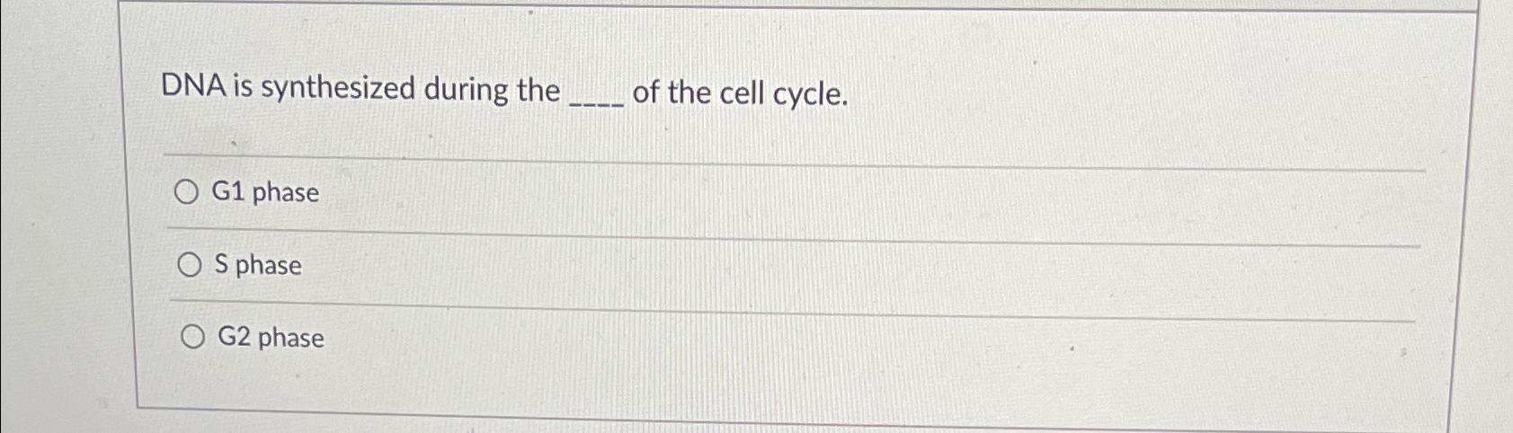 Solved DNA is synthesized during theof the cell cycle.G1 | Chegg.com