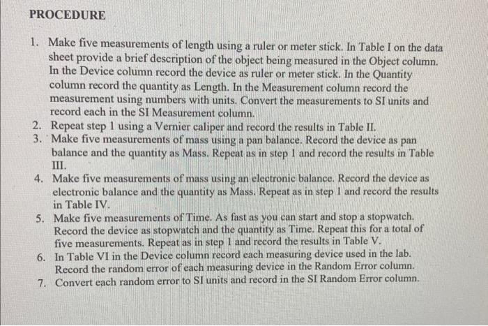Solved PROCEDURE 1. Make five measurements of length using a | Chegg.com