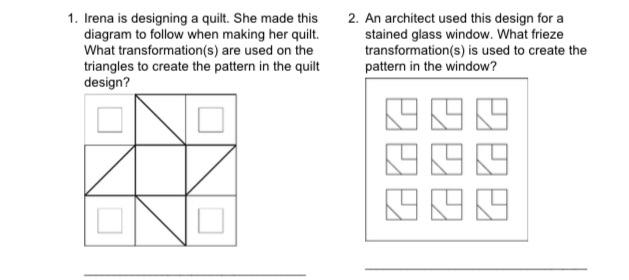 Solved 1. Irena is designing a quilt. She made this diagram | Chegg.com