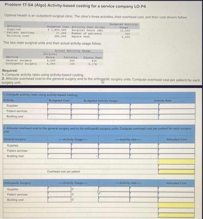 Solved Problem 17-5A (Algo) Activity-based Costing For A | Chegg.com