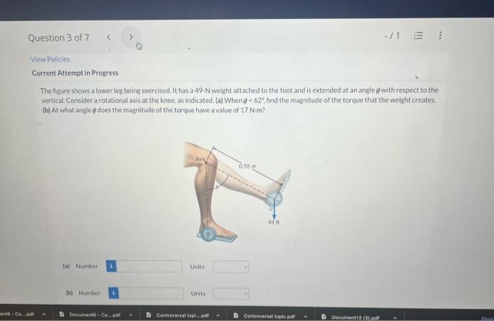 Solved The figure shows a lower leg being exercised. It has | Chegg.com