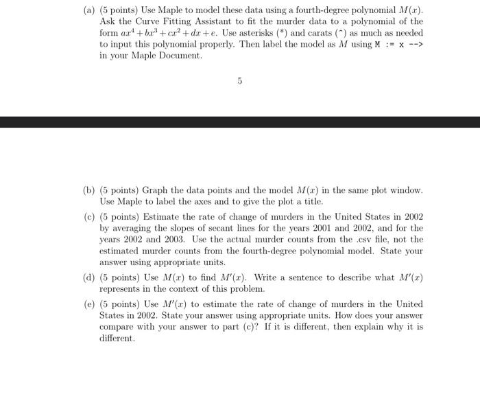Solved (a) (5 points) Use Maple to model these data using a | Chegg.com