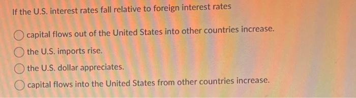 Solved If the U.S. interest rates fall relative to foreign | Chegg.com