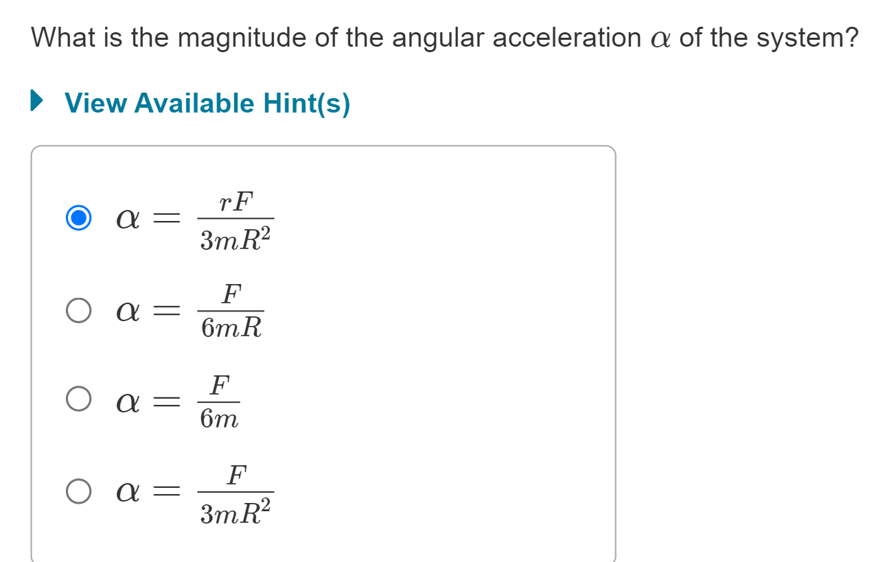 Solved What is the magnitude of the angular acceleration α | Chegg.com