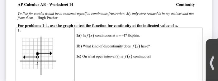 Ap Calculus Ab Worksheet 14 Continuity To Live For Chegg Com