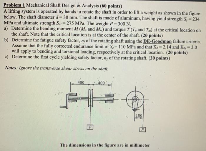 Solved Problem 1 Mechanical Shaft Design & Analysis (60 | Chegg.com