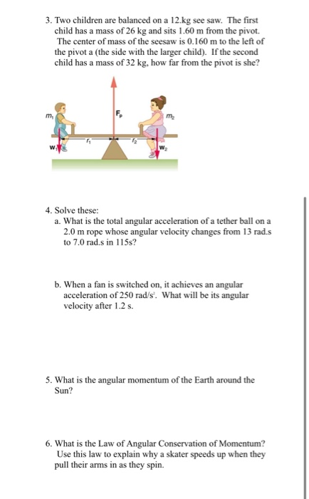 Solved 3. Two children are balanced on a 12.kg see saw. The | Chegg.com