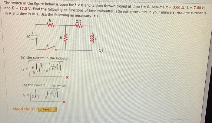 Solved The switch in the figure below is open for t
