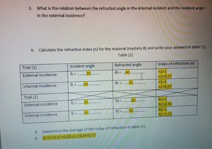 Solved 3. What is the relation between the refracted angle | Chegg.com