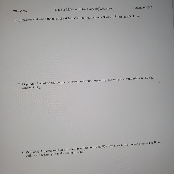 Solved Summer 2020 CHEM 2A Lab 11: Moles and Stoichiometry | Chegg.com solved-summer-2020-chem-2a-lab-11-moles-and-stoichiometry-chegg-com