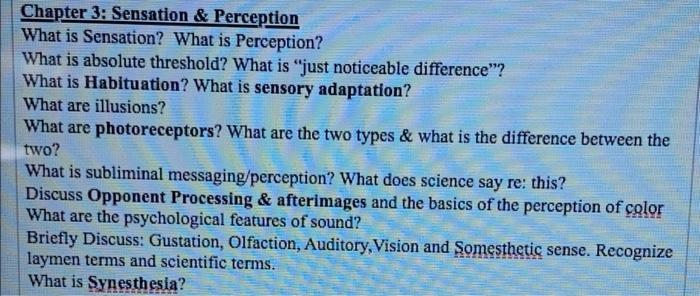 Solved Chapter 3: Sensation & Perception What Is Sensation? | Chegg.com