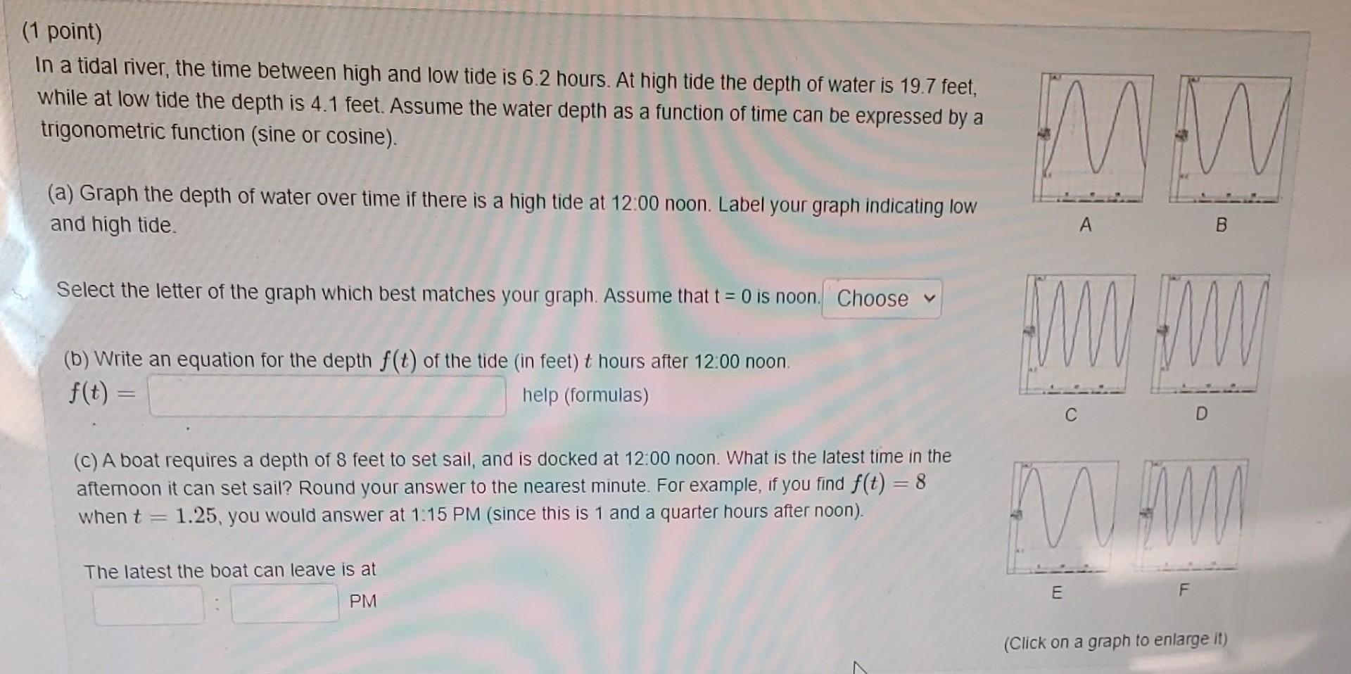 Solved (1 Point) In A Tidal River, The Time Between High And | Chegg.com