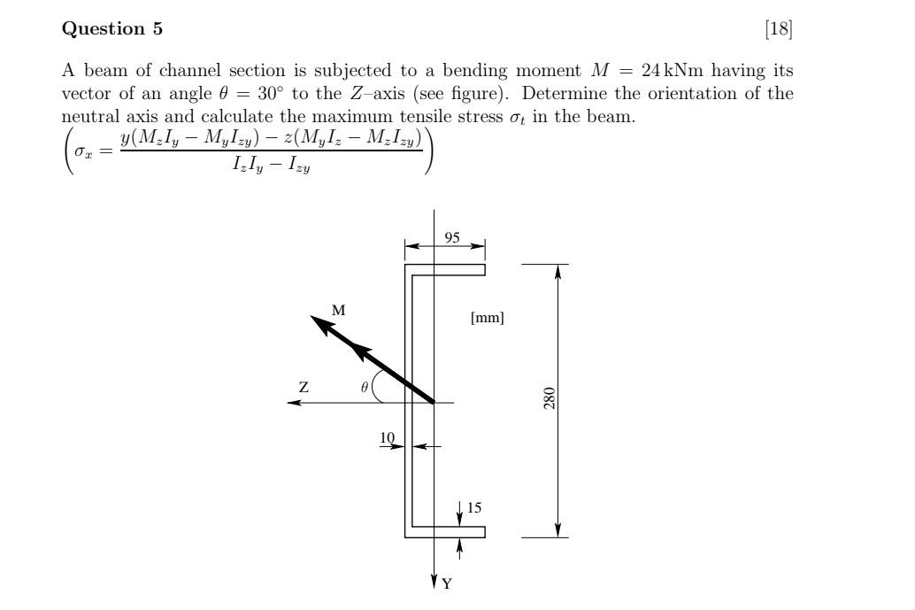 Solved A beam of channel section is subjected to a bending | Chegg.com