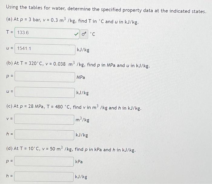 Solved Using The Tables For Water, Determine The Specified | Chegg.com