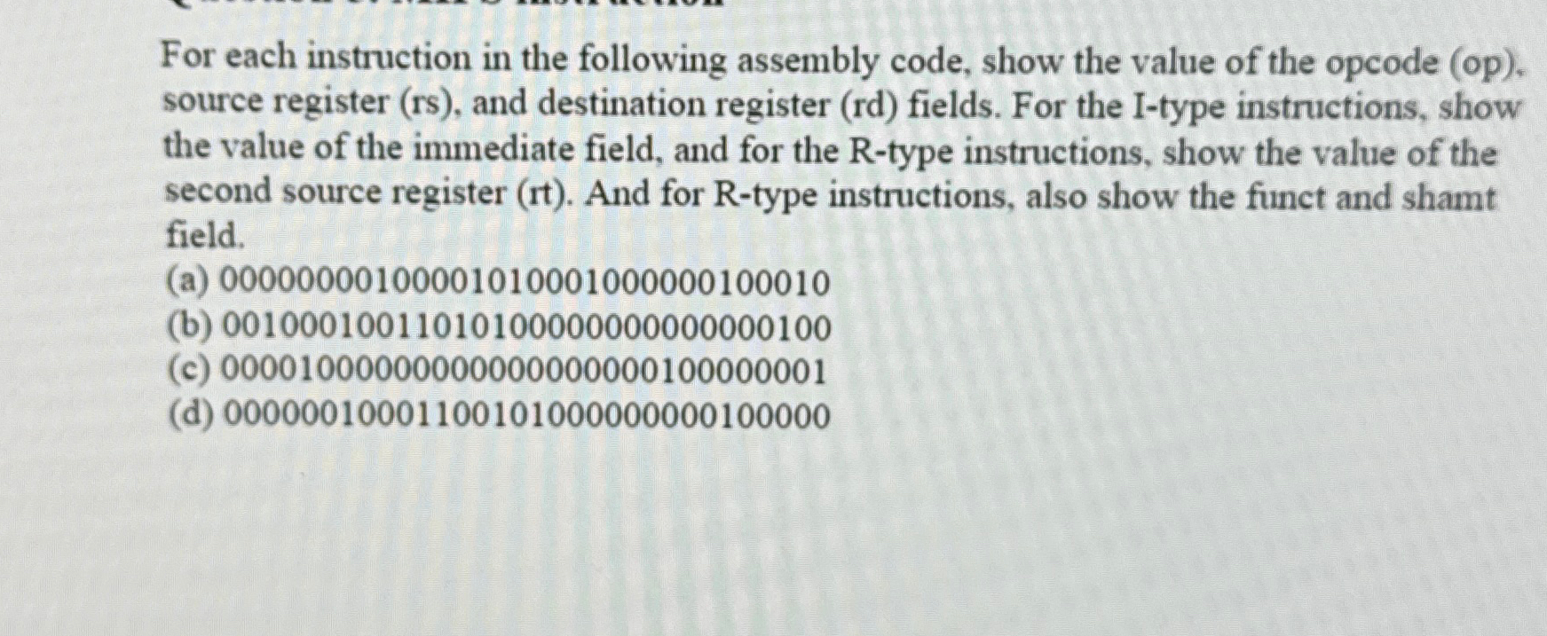 Solved For each instruction in the following assembly code, | Chegg.com