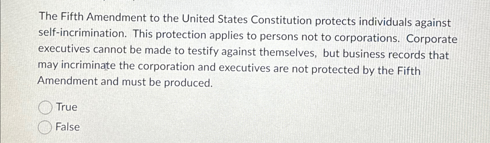 Solved The Fifth Amendment to the United States Constitution | Chegg.com