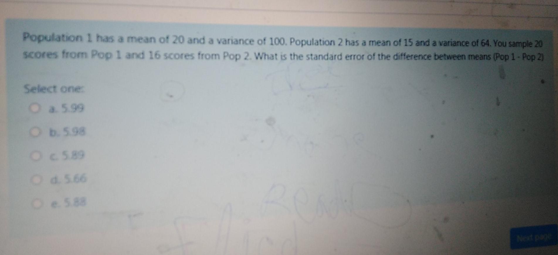 Solved Population 1 has a mean of 20 and a variance of 100. | Chegg.com