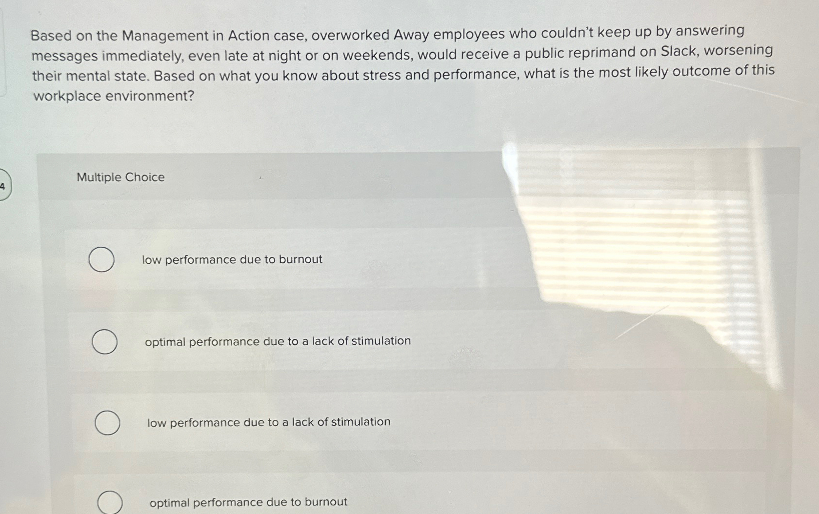 Solved Based on the Management in Action case, overworked | Chegg.com