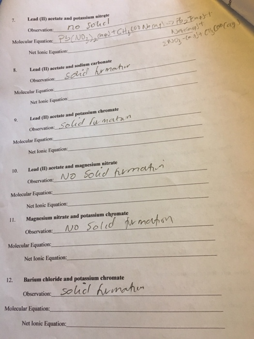 Lead Ii Acetate And Potassium Nitrate Observation Chegg 