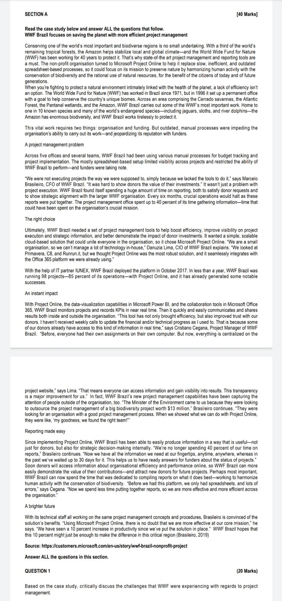 SECTION A [40 Marks] Read the case study below and | Chegg.com