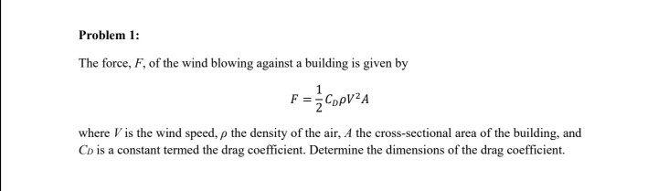 Solved Problem 1: The force, F, of the wind blowing against | Chegg.com