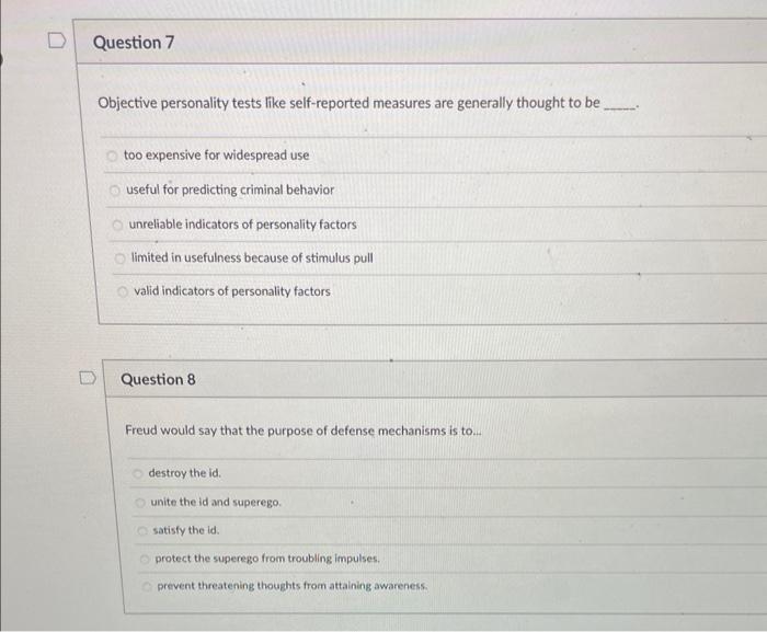 Solved Objective personality tests like self-reported | Chegg.com