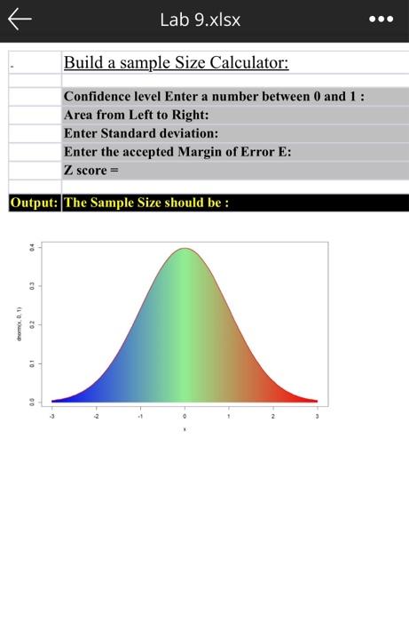 Solved Lab 9 Xlsx Build A Sample Size Calculator Confidence Chegg Com
