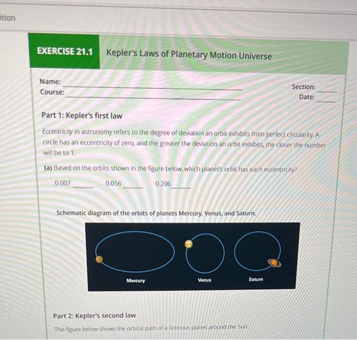 Solved nition EXERCISE 21.1 Kepler's Laws of Planetary | Chegg.com