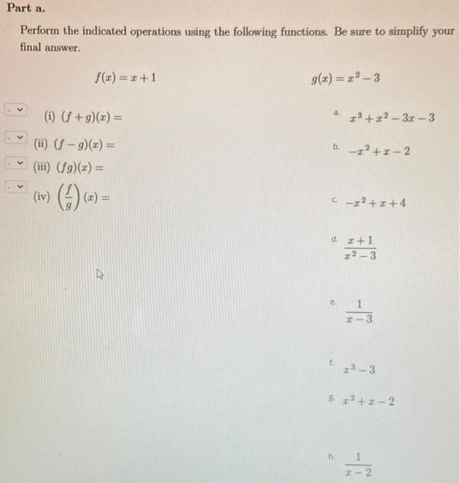Solved preform the indicated operations using the following | Chegg.com