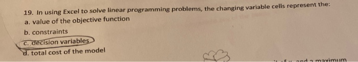 Solved 19. In using Excel to solve linear programming | Chegg.com